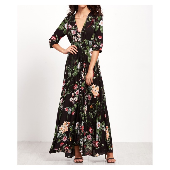 MBM Unlimited Dresses & Skirts - LAST ONE! Black Floral Button Down Maxi Dress